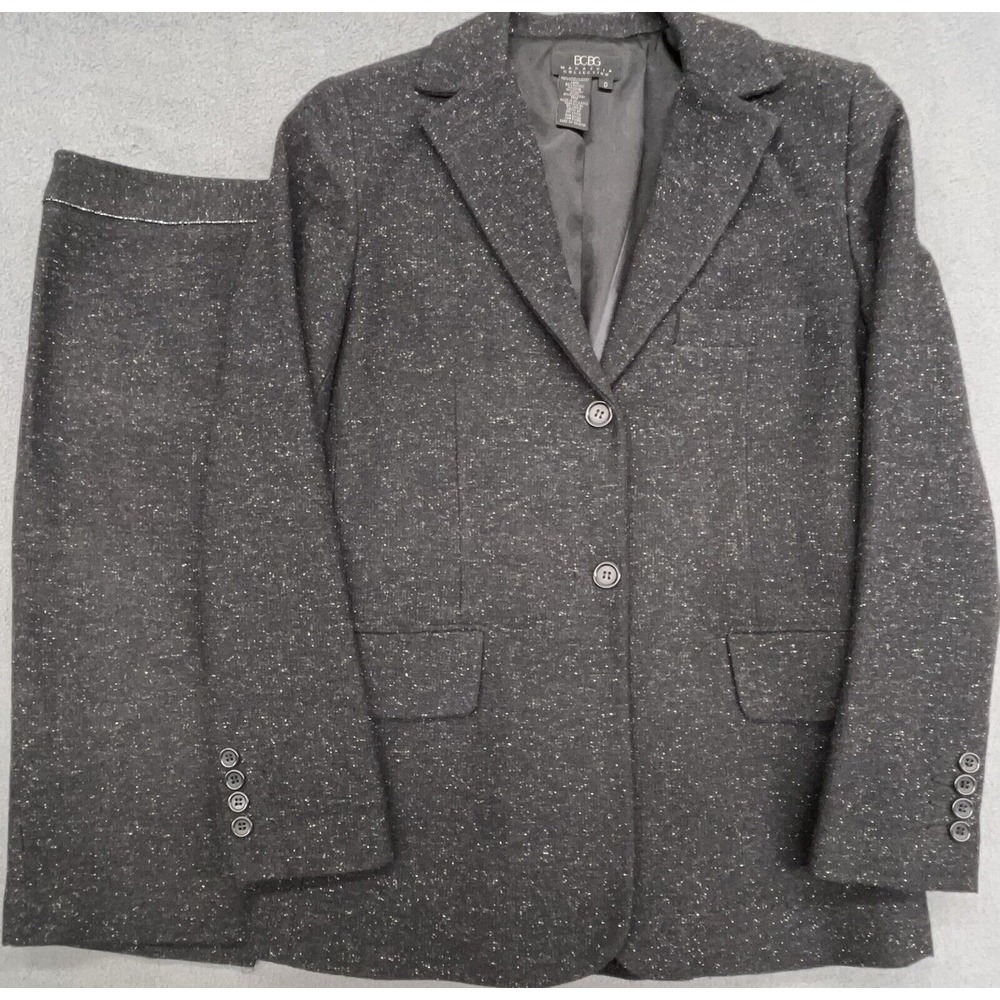 BCBG Maxazria Wool Suit‎ Skirt 4 Blazer Jacket 0 Black Career Office Work